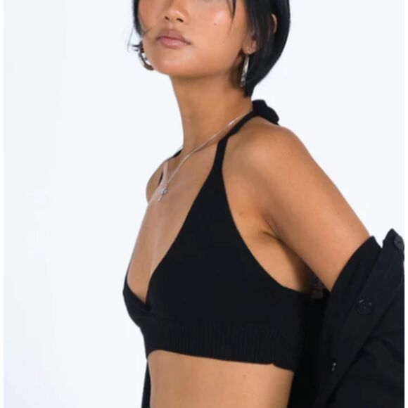 Princess Polly Tops - Princess Polly NWT Black Knit Halter Neck Selba Bra Top small